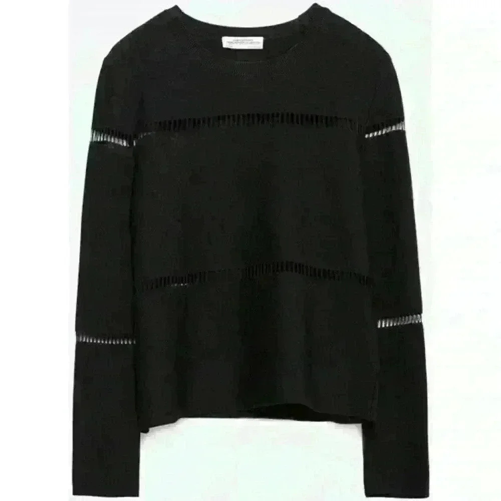 Zara Women’s Premium Denim Collection Knit Mesh Cut Out Sweater Black Size S